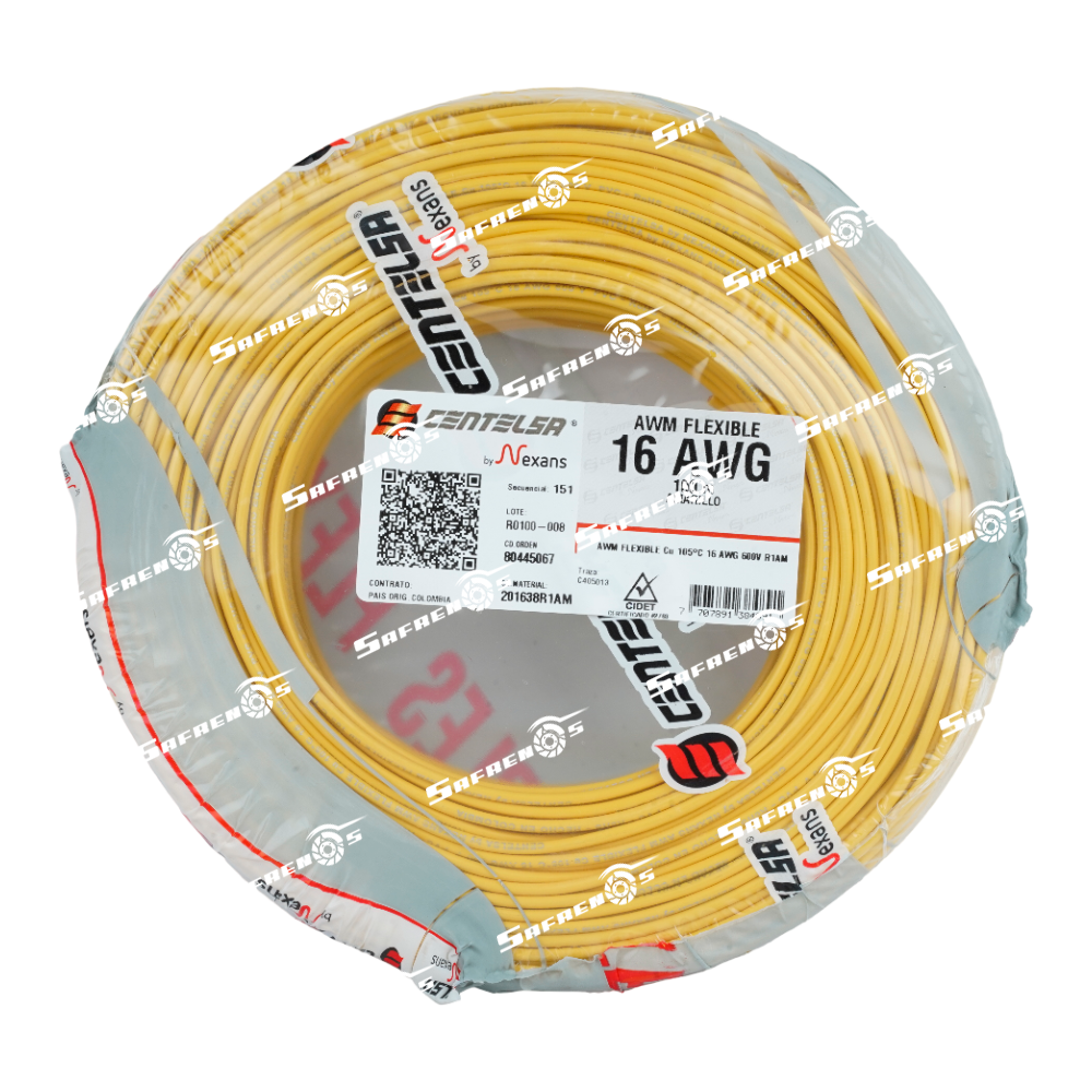 Cable vehicular centelsa #16 rollo 100M (amarillo)