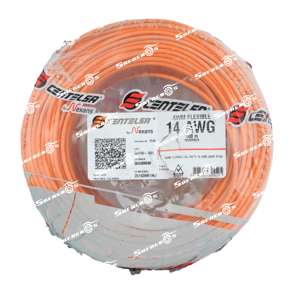 Cable vehicular centelsa #14 rollo 100M (naranja)