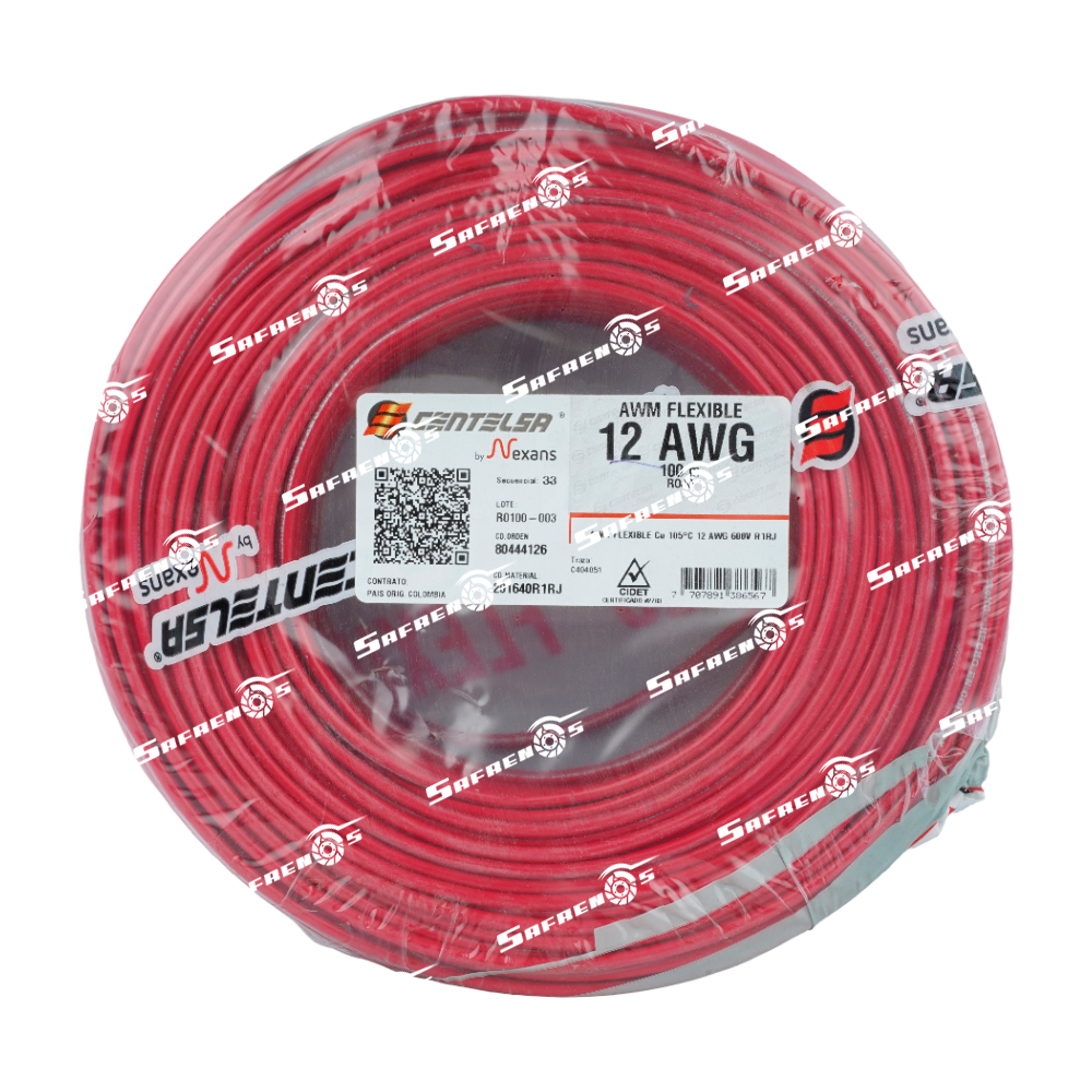 Cable vehicular centelsa #12 rollo 100M (rojo)