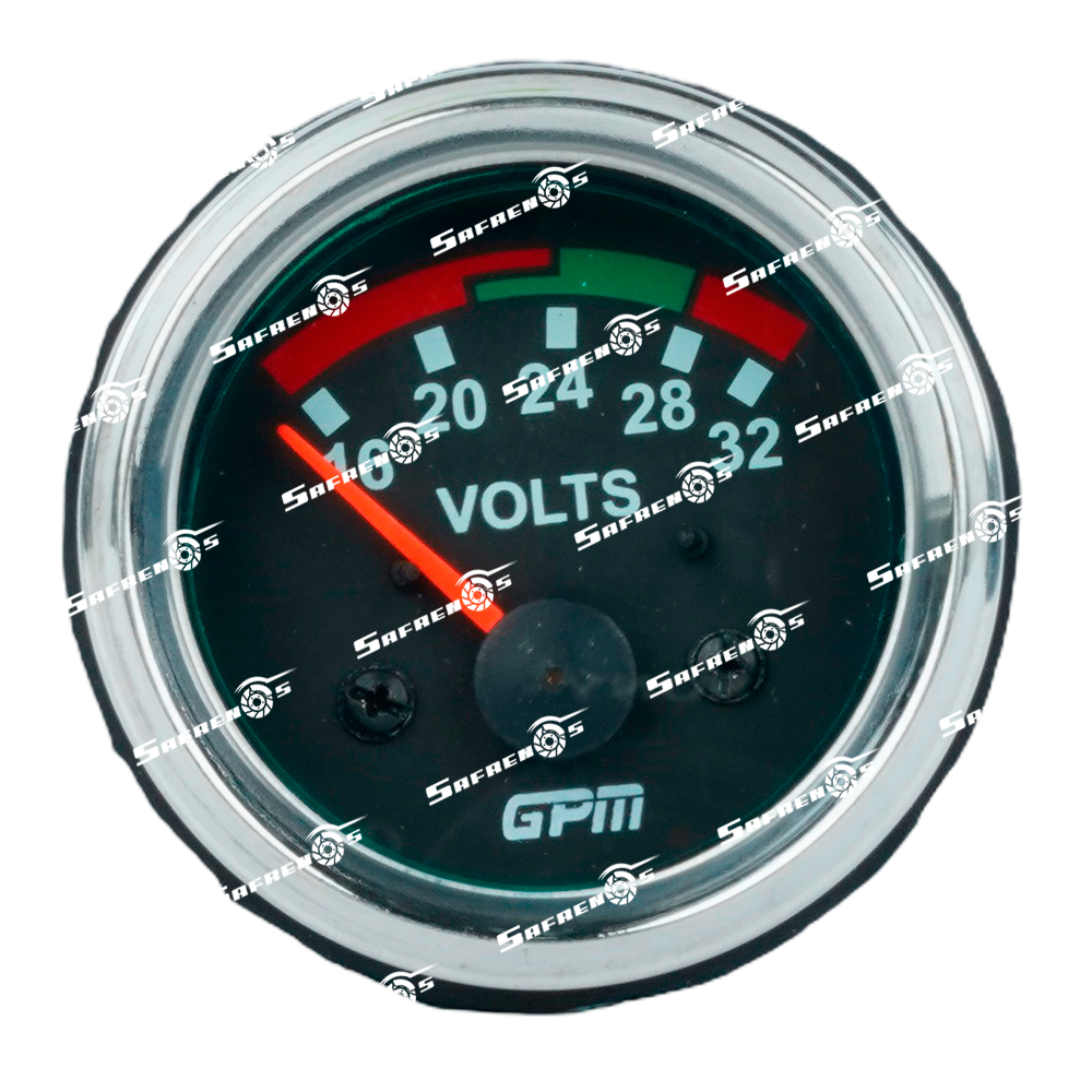 Medidor voltimetro 24V fondo negro, cromado