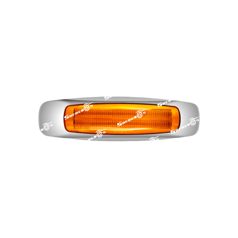 Lámpara Grande Demarcadora Rectangular Ambar con Bisel Cromado en ABS y Cables 12V