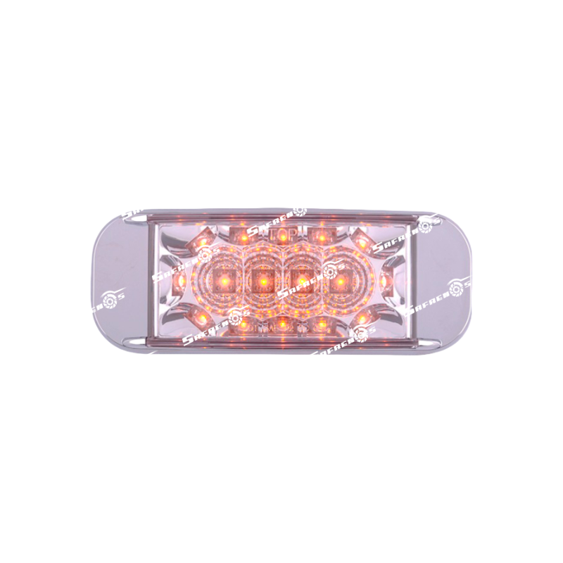 Lámpara Lateral Rectangular 16 LED Ambar Lente Cristal con Bisel Cromado en ABS y Cables 12V