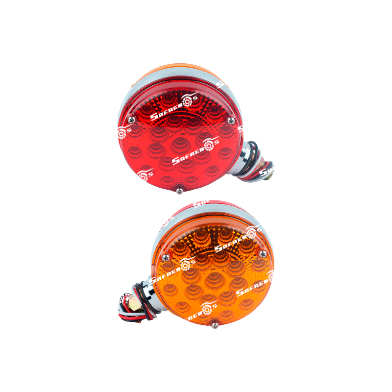 Semáforo o Lámpara Pedestal Doble Cara Redonda 24V 42LED Ambar, Rojo con 1 Tornillo y Cables