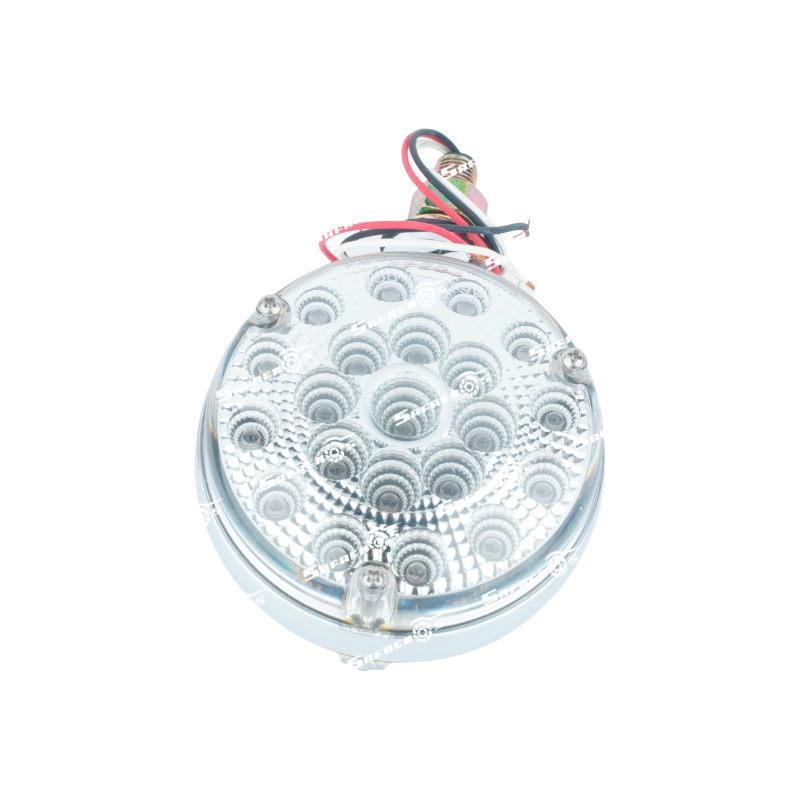 Lámpara Pedestal 24V Redonda Doble Cara 42 LED Ambar, Rojo Lente Cristal con 1 Tornillo y Cables