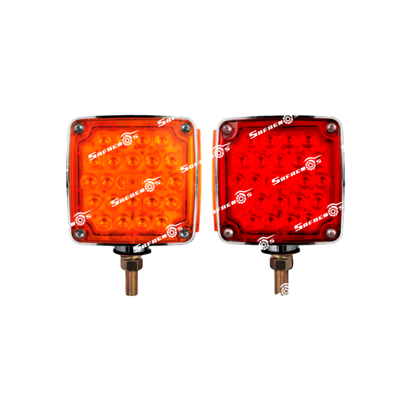 Lámpara Pedestal Doble Cara Cuadrada Vertical Izquierda 50 LED Ambar, Rojo Un Tornillo y Cables 24V