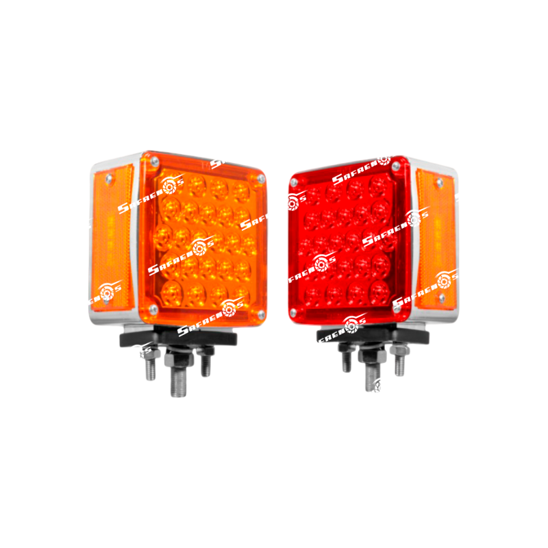 Semáforo Doble Cara Cuadrada Vertical Izquierdo (Perlados) 52 LED Ambar, Rojo con 3 T, Llos 12